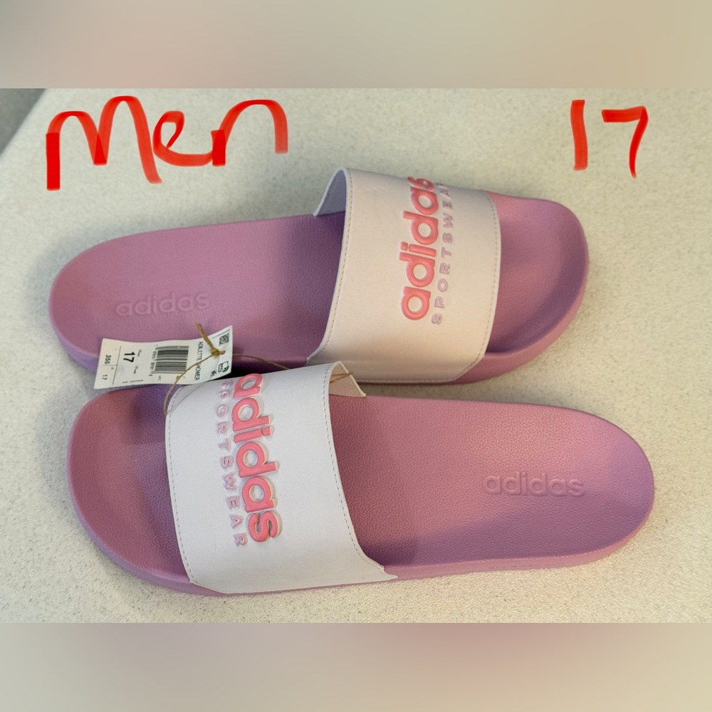 Adidas Men's Pink and Lavender Slides